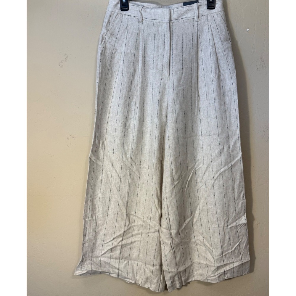 Worthington Cropped Wide Leg Pants Women 2 Natural Black Linen Blend Relaxed NEW
